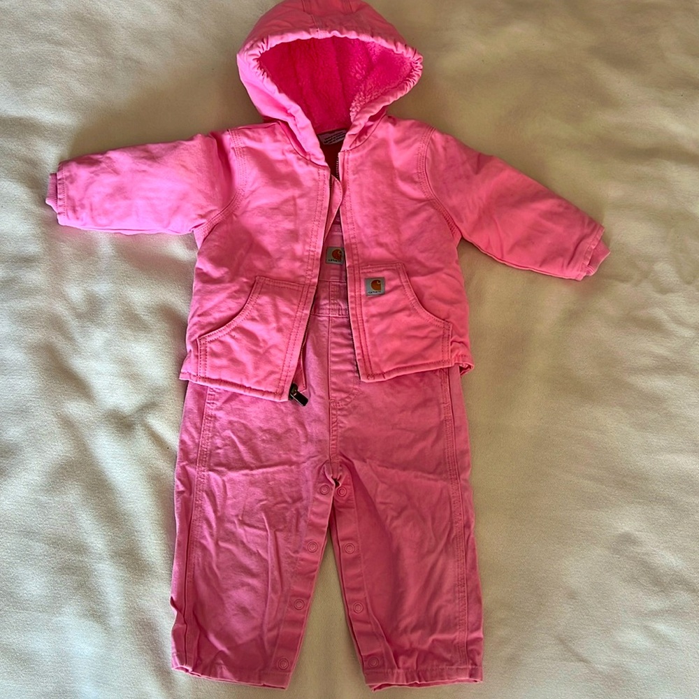 Carhartt girls winter coat and canvas overalls.